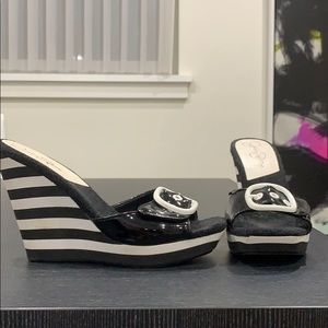 Jessica Simpson slip on black and white wedges